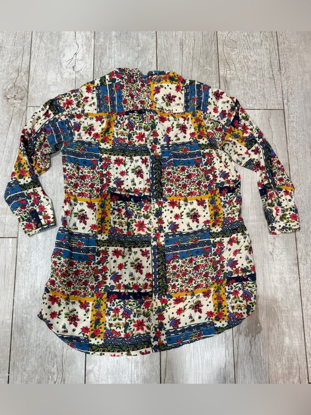 Natural Life Patchwork Floral Button-Down Tunic Shirt — Medium EUC - Picture 3 of 6